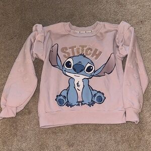 Disney Girls' Pink Stitch Ruffle Shoulder Sweatshirt